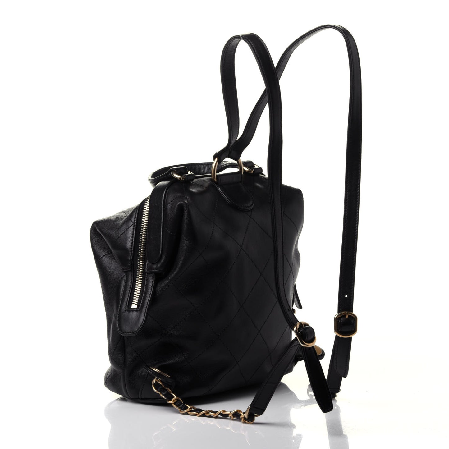 Calfskin Stitched Frame Backpack Black