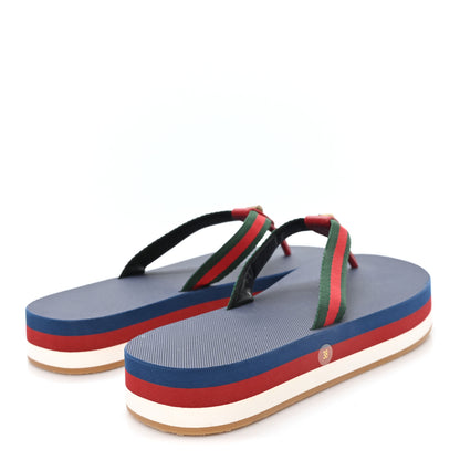 Gucci Canvas Web Platform Lifford Thong Sandals 38 Hibiscus Red 5 of 10
