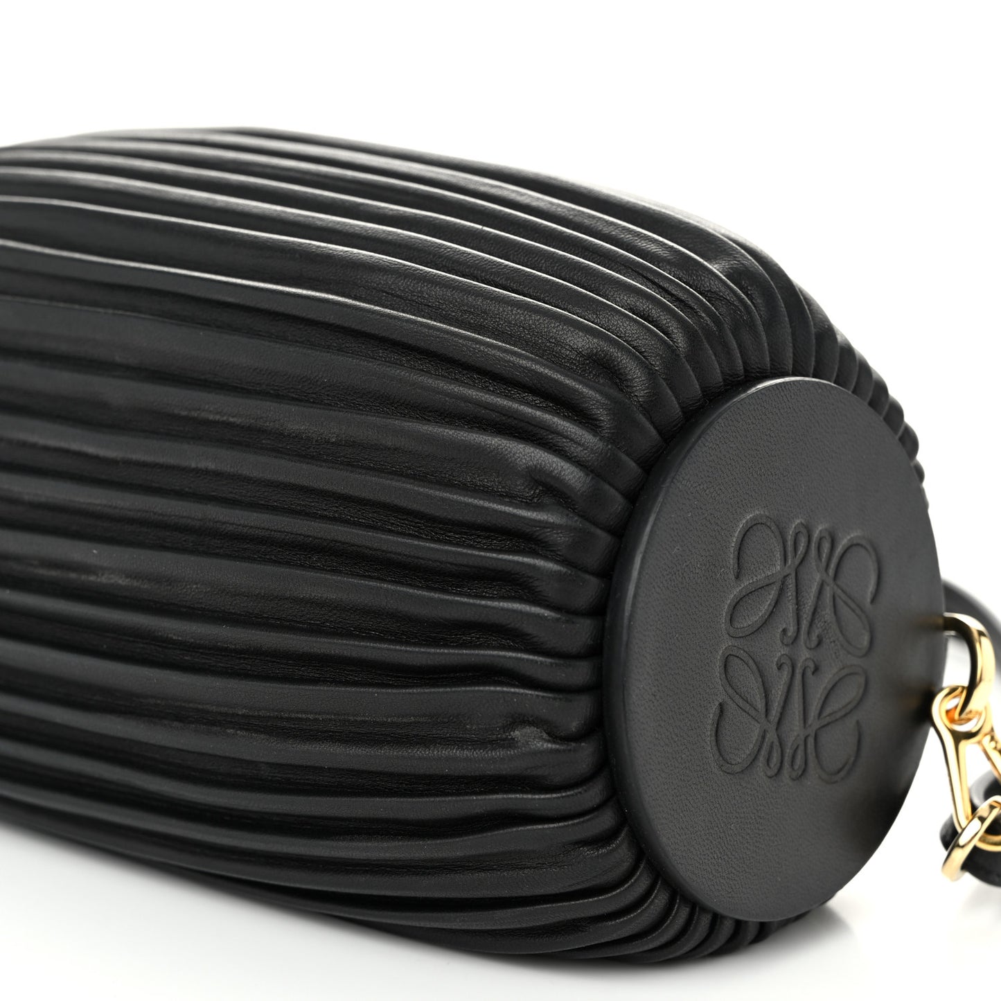 Lambskin Pleated Bracelet Pouch Shoulder Bag Black