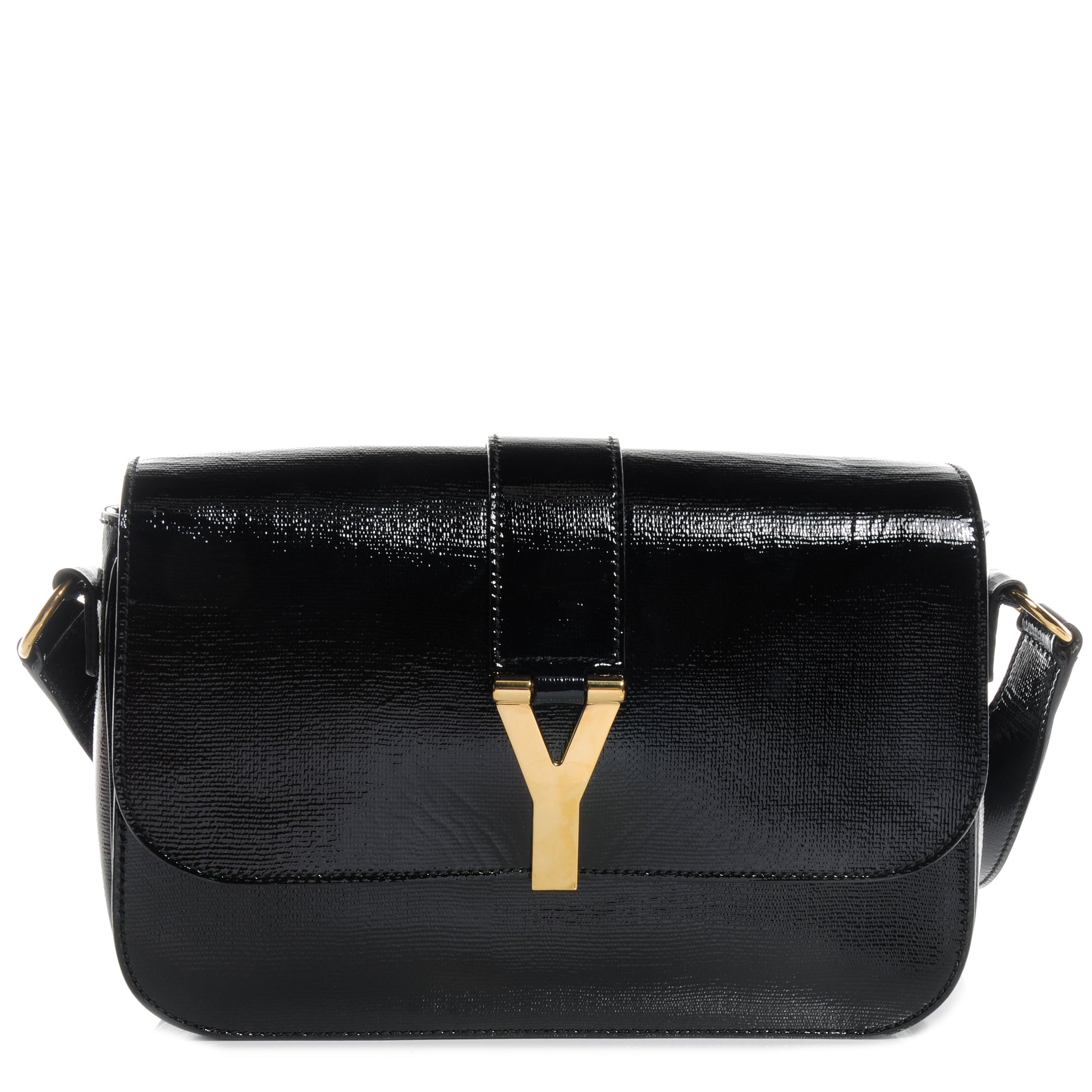Saint Laurent Patent Textured Leather Large Chyc Flap Black 1 of 7