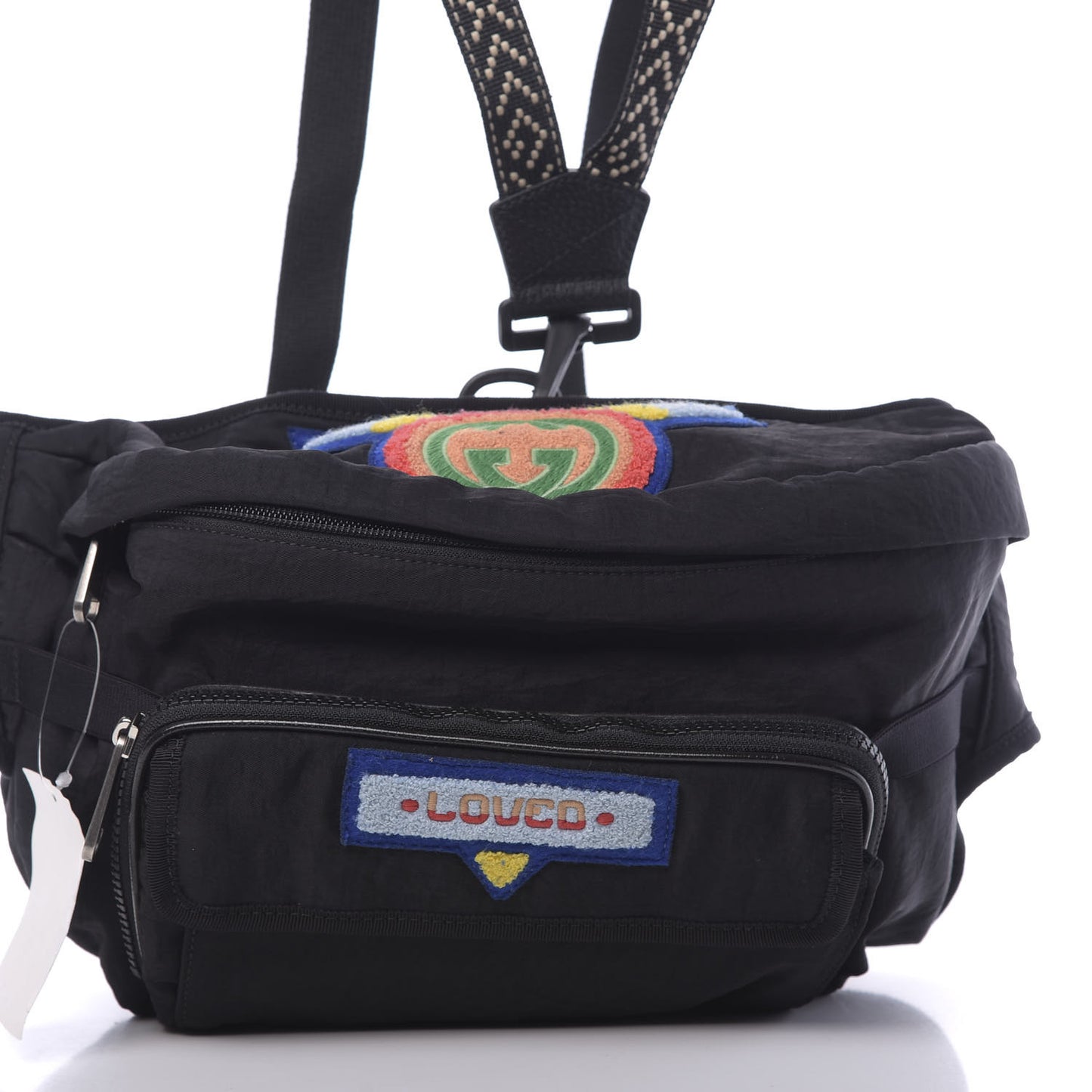 Nylon 80s Logo Patch Belt Bag Black