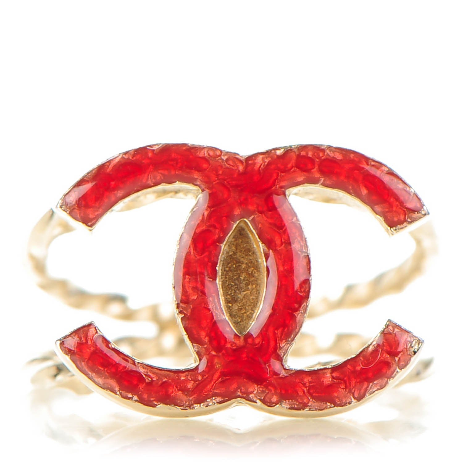 Chanel Enamel CC Ring 6.5 Red Gold 1 of 5