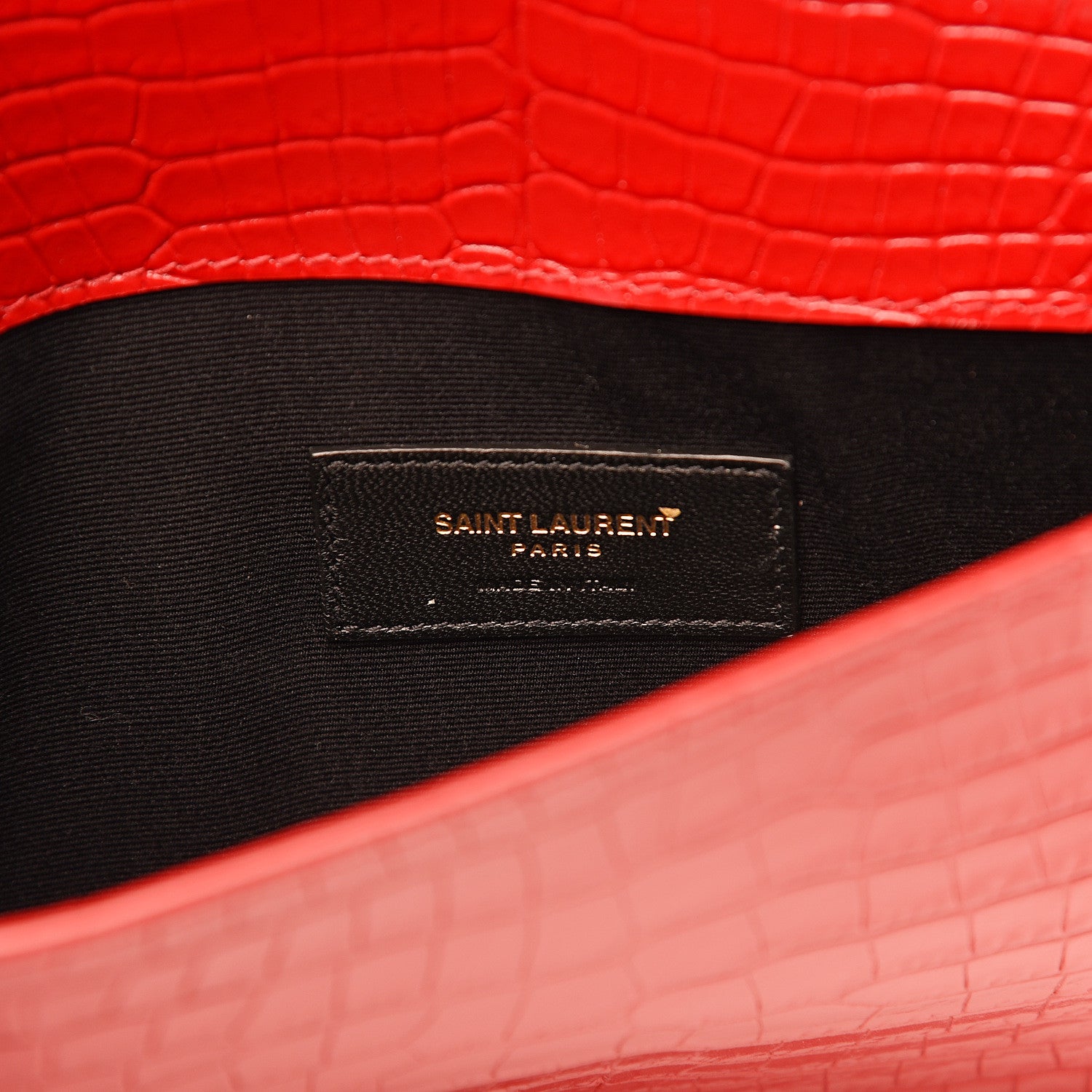 Saint Laurent Calfskin Crocodile Embossed Uptown Monogram Clutch Rouge Eros 4 of 6
