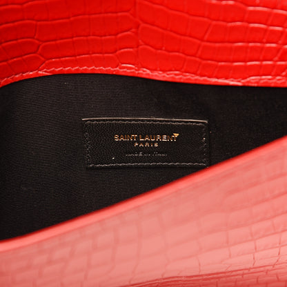 Saint Laurent Calfskin Crocodile Embossed Uptown Monogram Clutch Rouge Eros 4 of 6