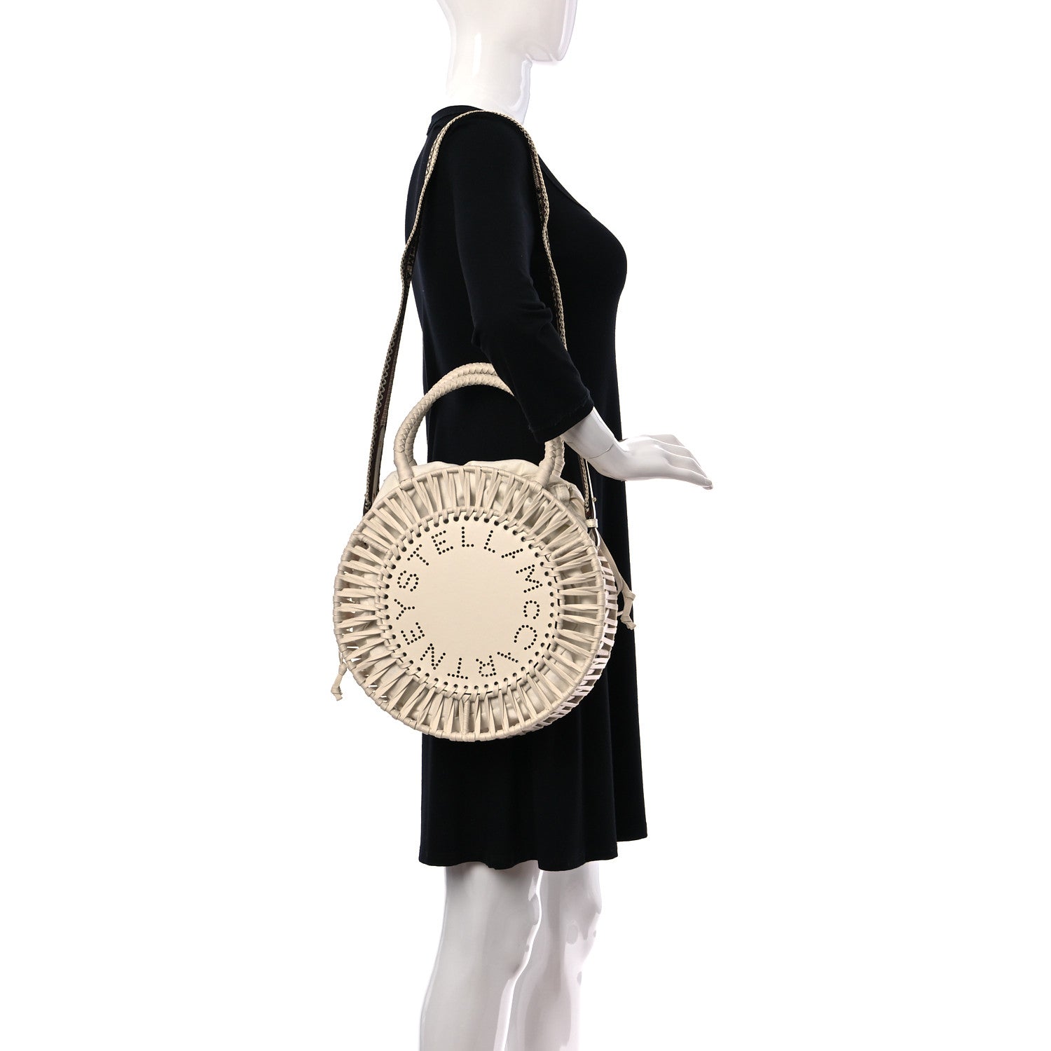 Stella McCartney Raffia Eco Alter Nappa Perforated Logo Round Crossbody Bag Natural 2 of 10