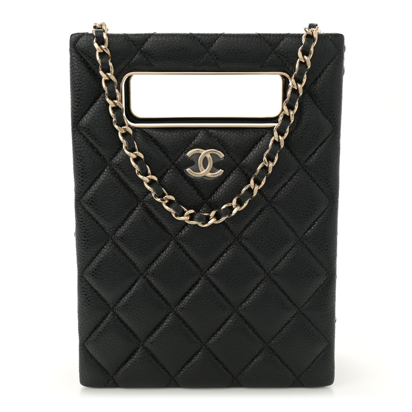 Caviar Quilted Evening Box Bag Black