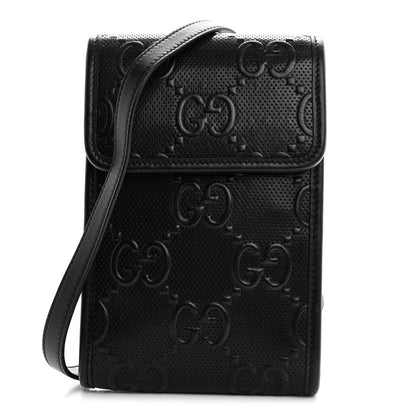 Gucci Calfskin GG Tennis Embossed Mini Crossbody Bag Black 1 of 11