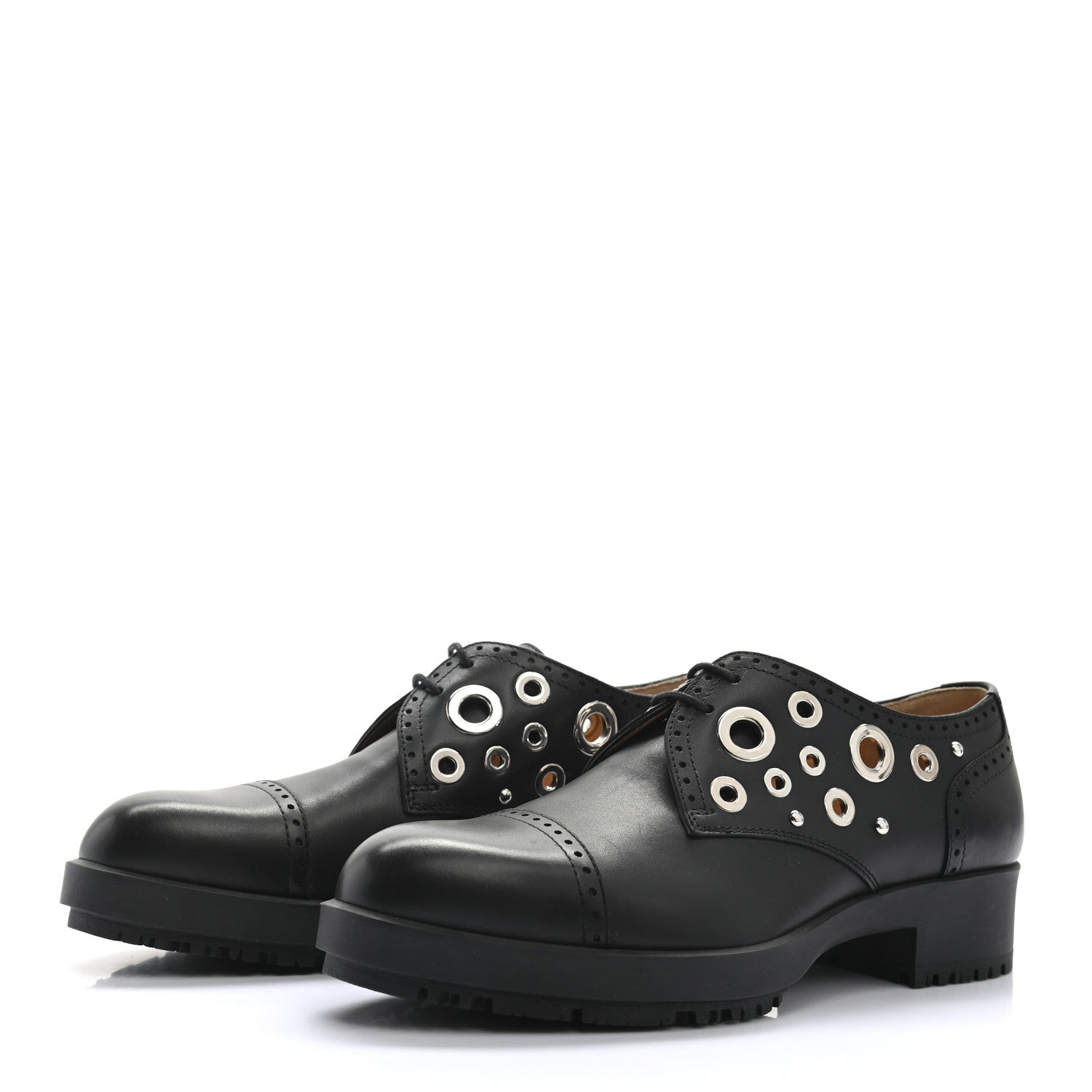 Hermes Calfskin Womens Grommet Lace Up Oxford 36 Black 3 of 7