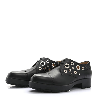 Hermes Calfskin Womens Grommet Lace Up Oxford 36 Black 3 of 7