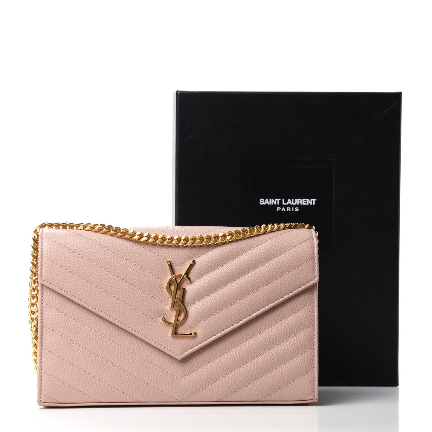 Grain De Poudre Matelasse Chevron Monogram Chain Wallet Pale Blush