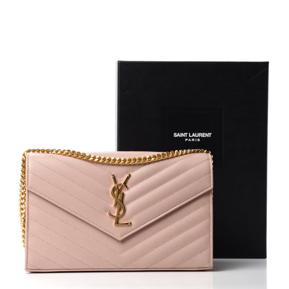 Saint Laurent Grain De Poudre Matelasse Chevron Monogram Chain Wallet Pale Blush 12 of 12