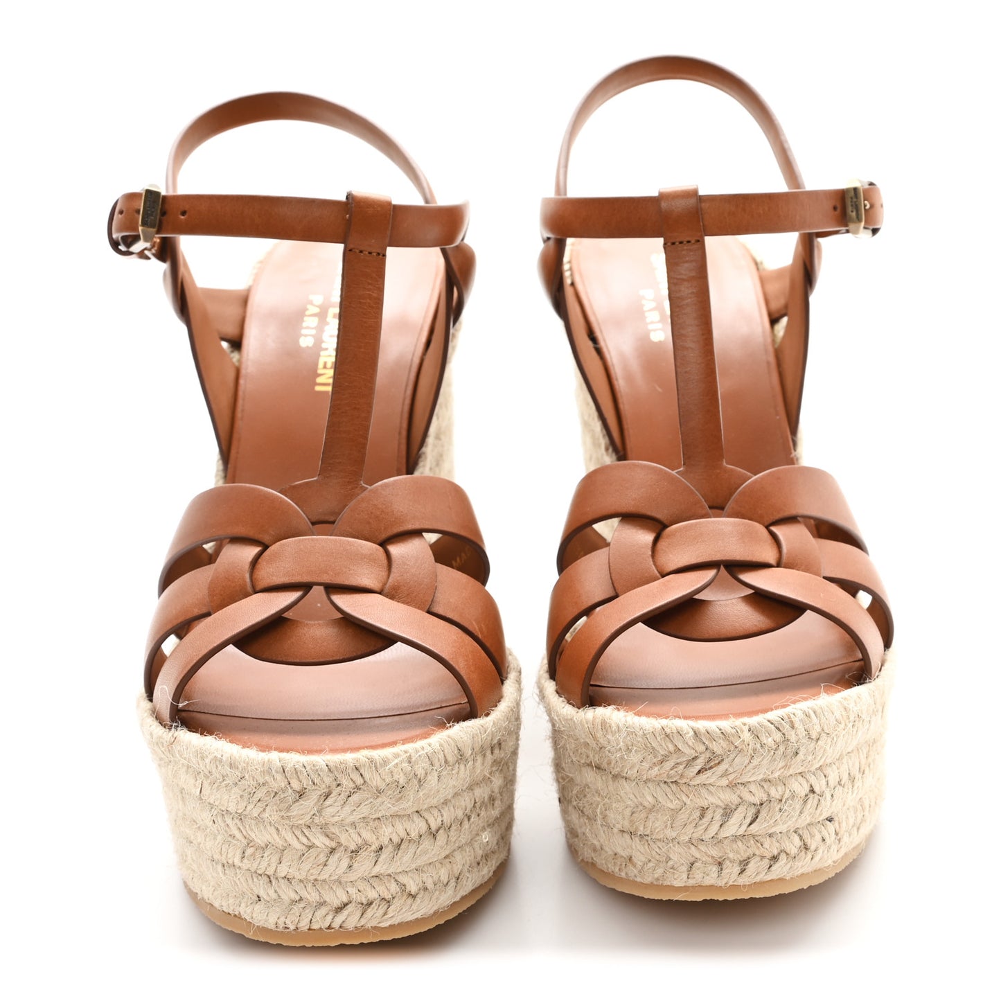 Calfskin 85 Platform Espadrille Wedge Sandals 38.5 Brown