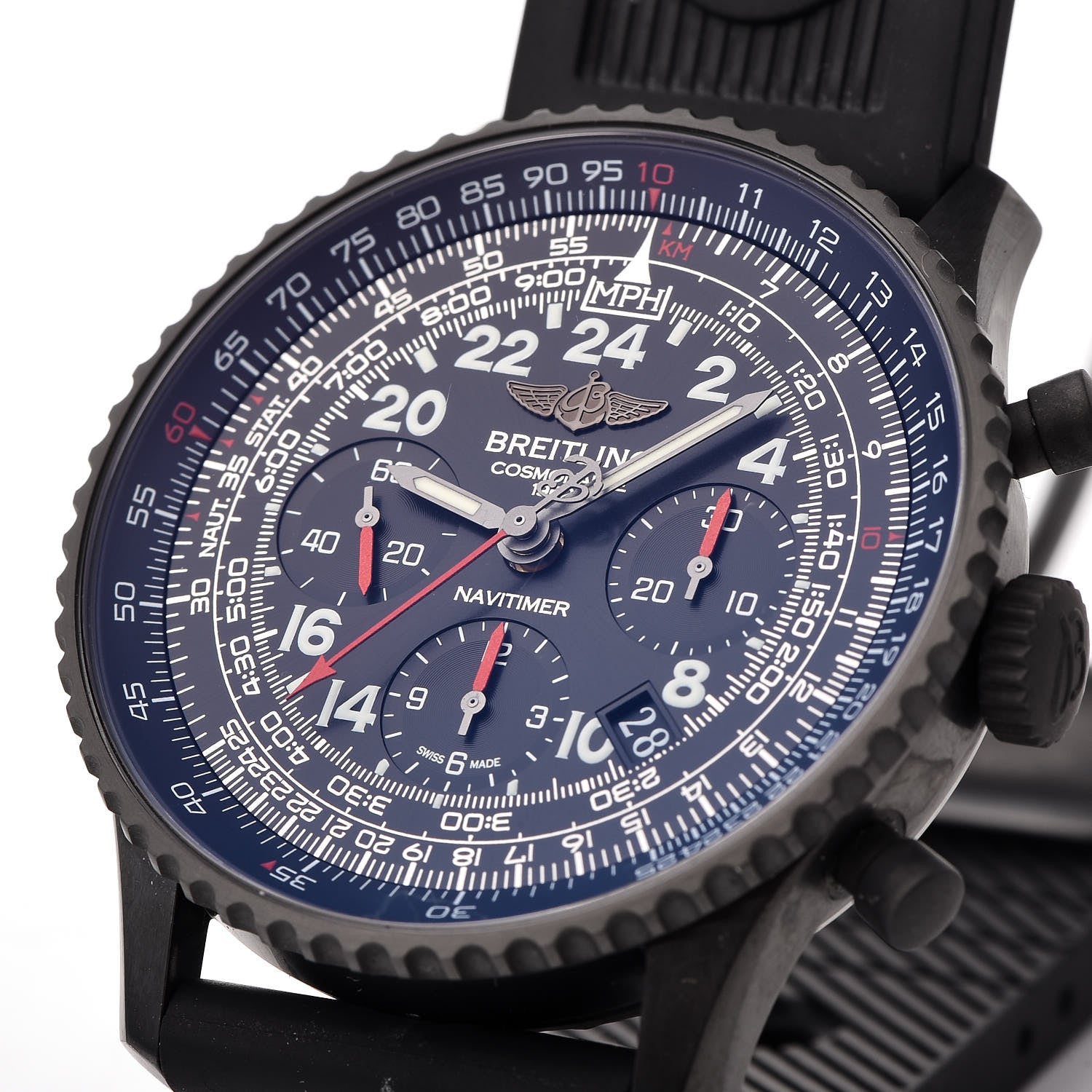 Breitling Black Steel Rubber 43mm Navitimer Cosmonaute Chronograph Automatic Watch Black MB0210B6 12 of 13