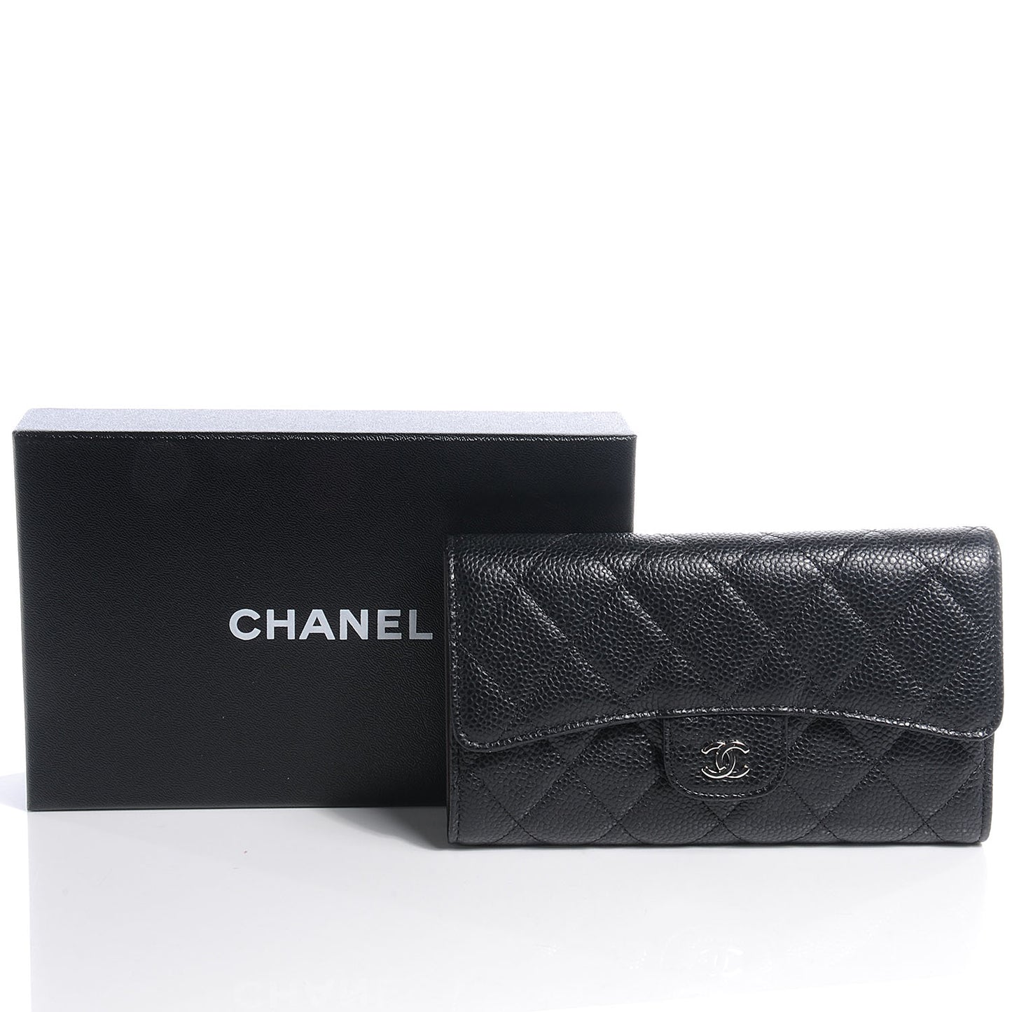 Caviar Quilted Large Flap Wallet Black