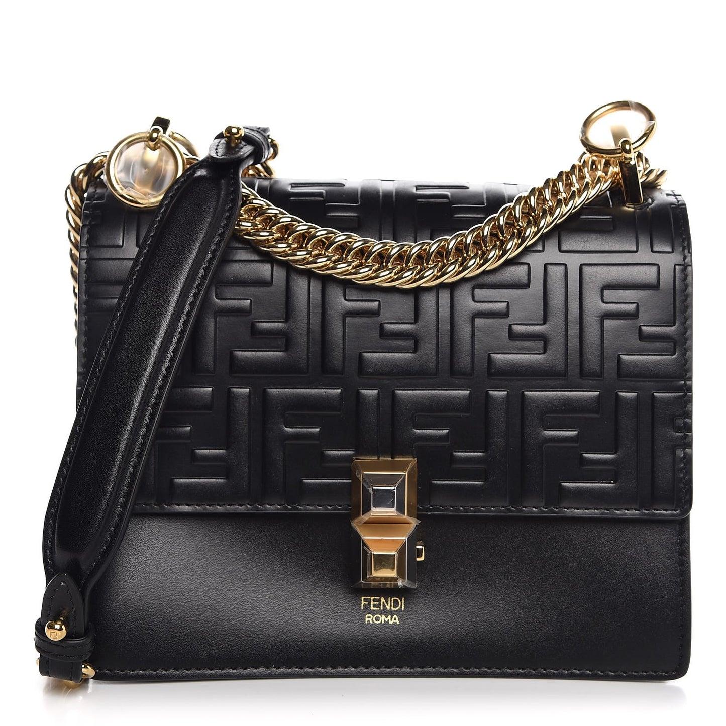 Vitello Liberty FF 1974 Embossed Small Kan I Shoulder Bag Black