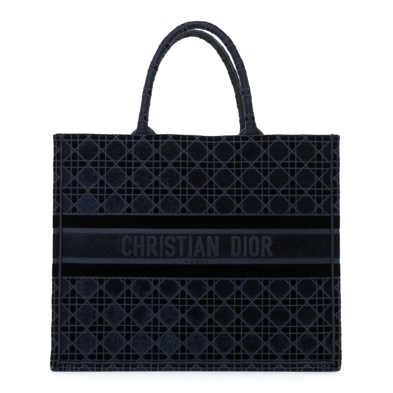 Christian Dior Velvet Cannage Large Book Tote Navy Blue 1 of 11