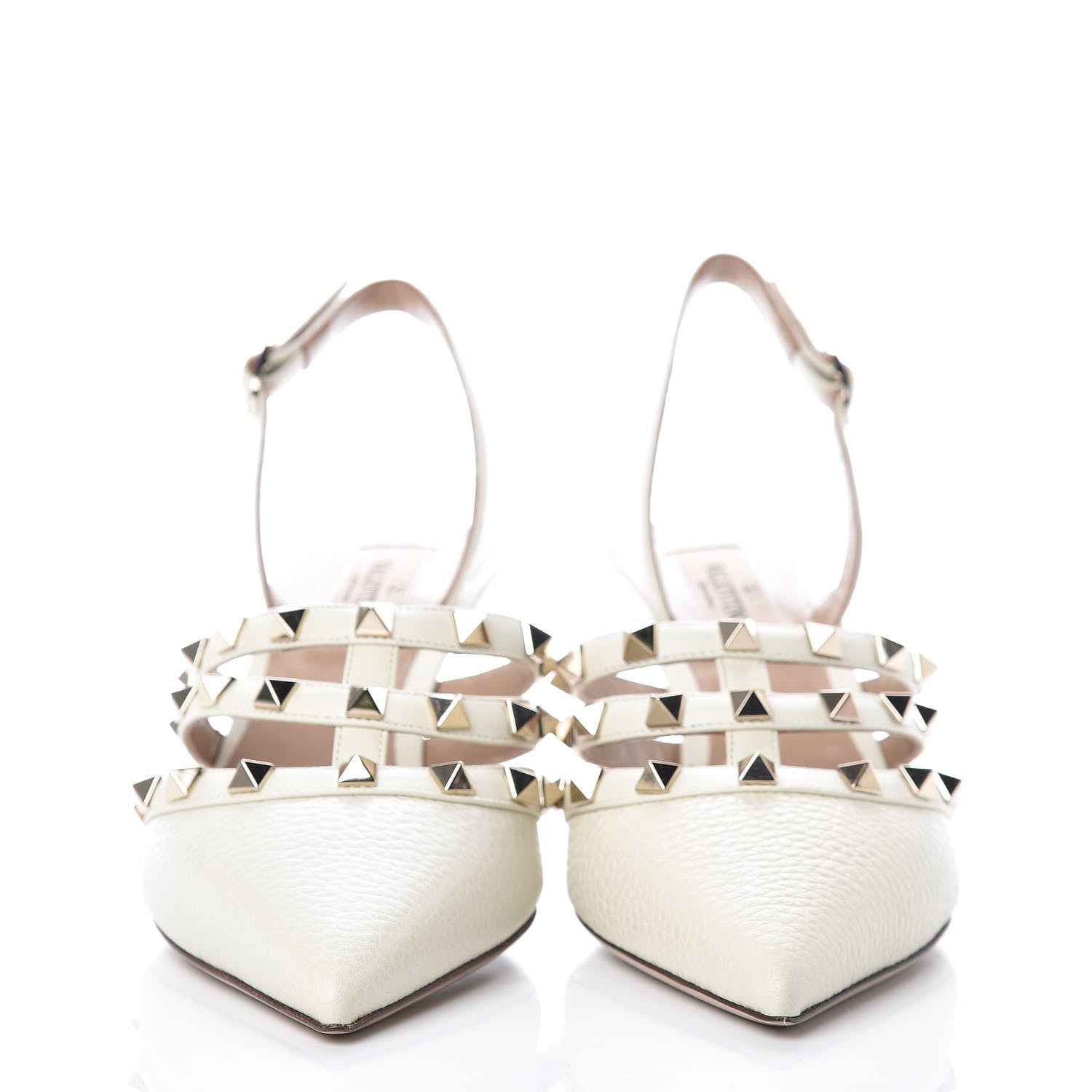 Valentino Garavani Pebbled Calfskin Rockstud Cage Slingback Pumps 37.5 White 2 of 7