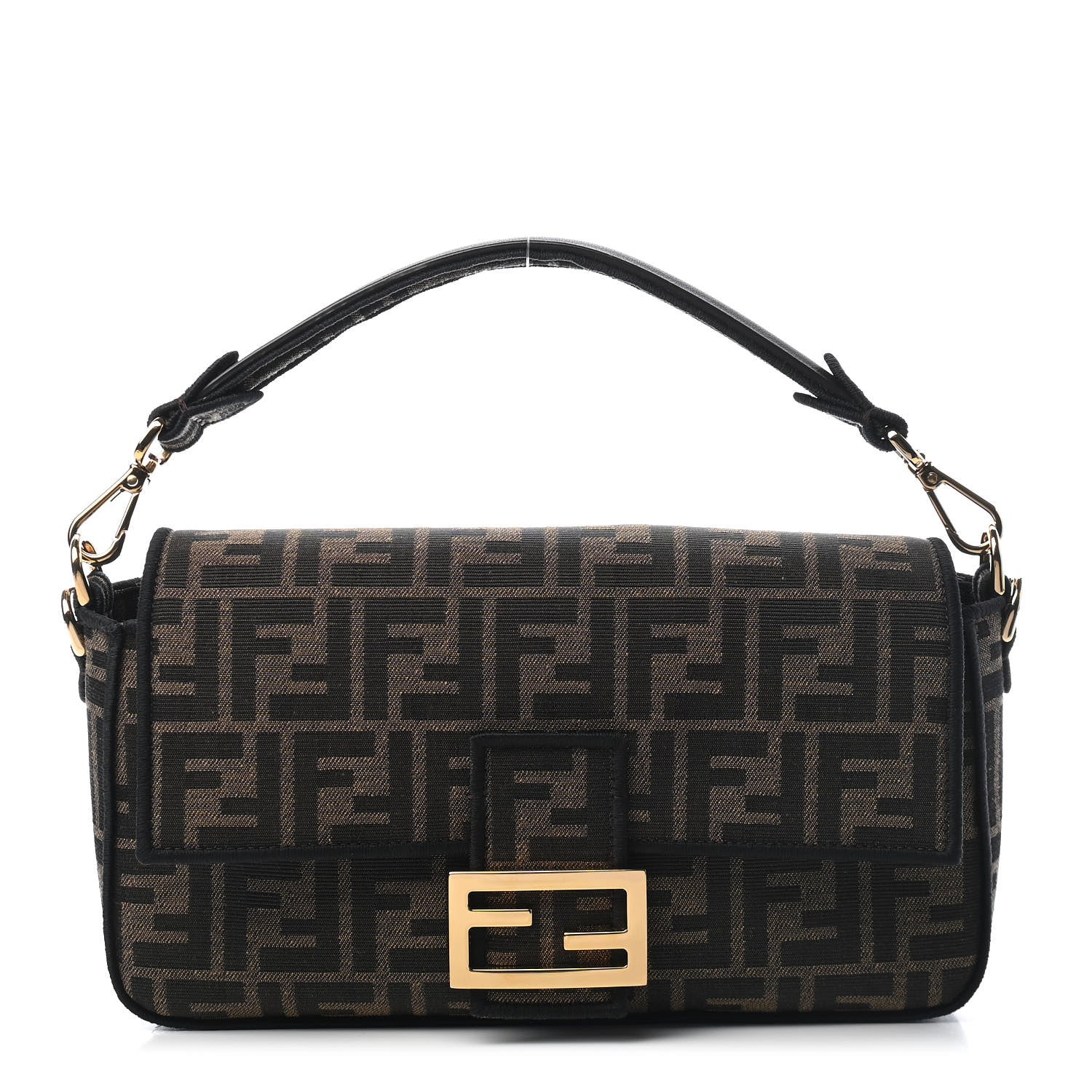 Fendi Fabric Jacquard FF 1974 Medium Baguette Tobacco Moro Black 1 of 7