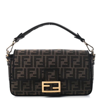 Fendi Fabric Jacquard FF 1974 Medium Baguette Tobacco Moro Black 1 of 7