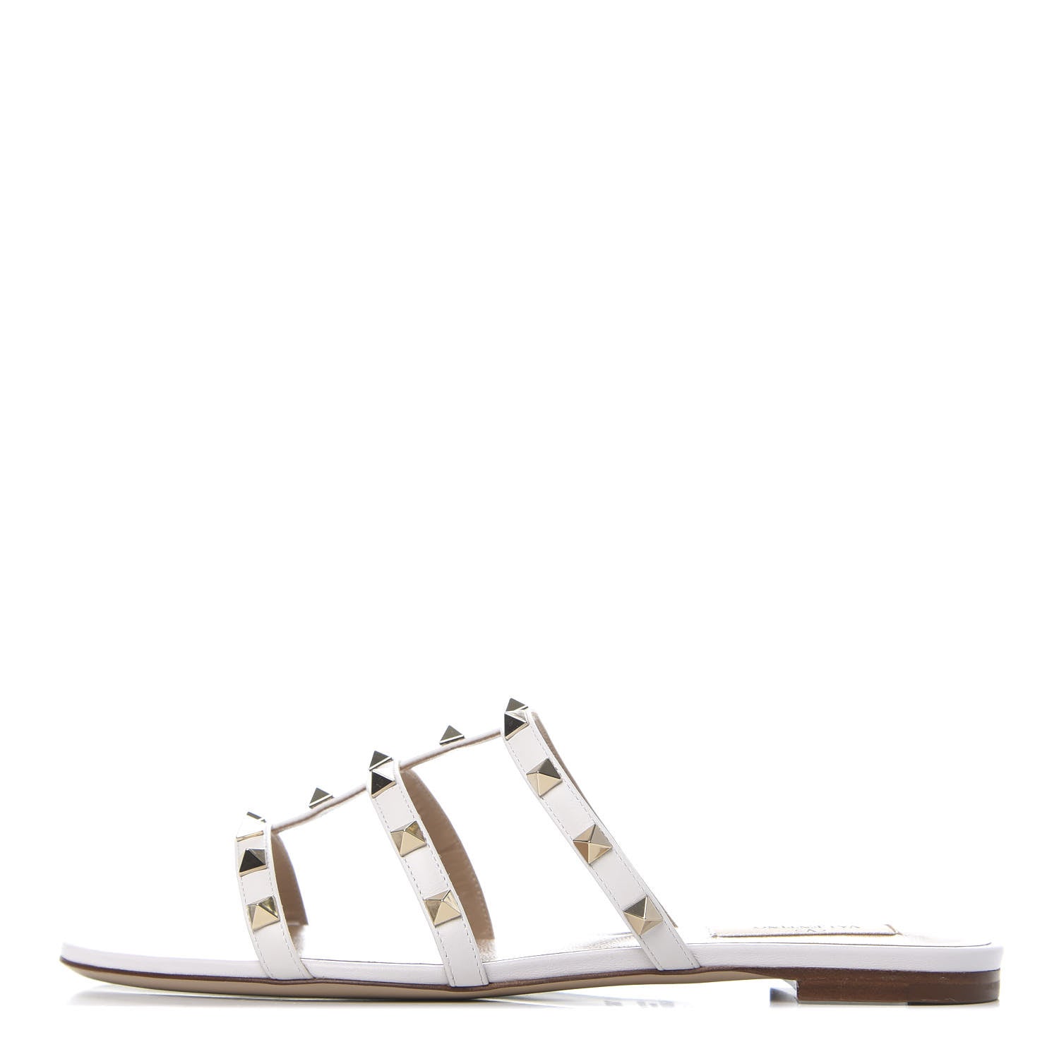 Valentino Garavani Nappa Rockstud Caged Flat Slide Sandals 39.5 Bianco Ottico 1 of 7
