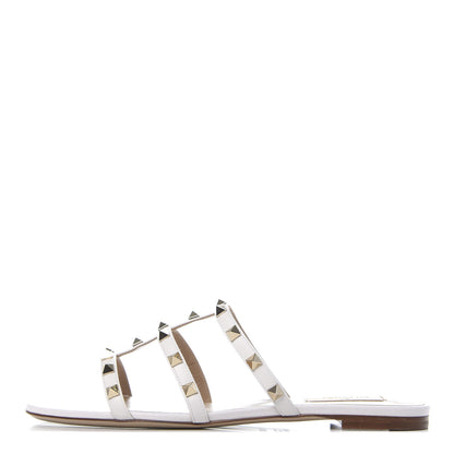 Valentino Garavani Nappa Rockstud Caged Flat Slide Sandals 39.5 Bianco Ottico 1 of 7