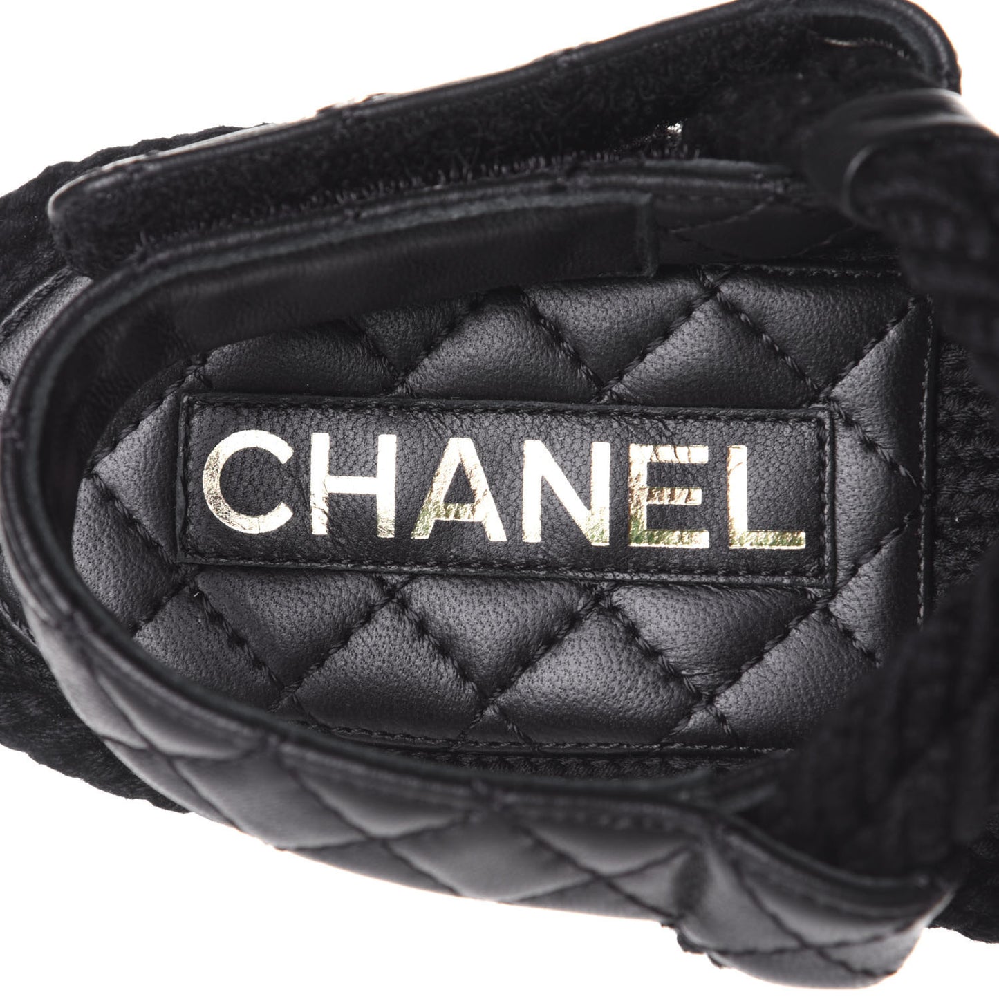 Cord Lambskin Quilted Logo Sandals 36 Black