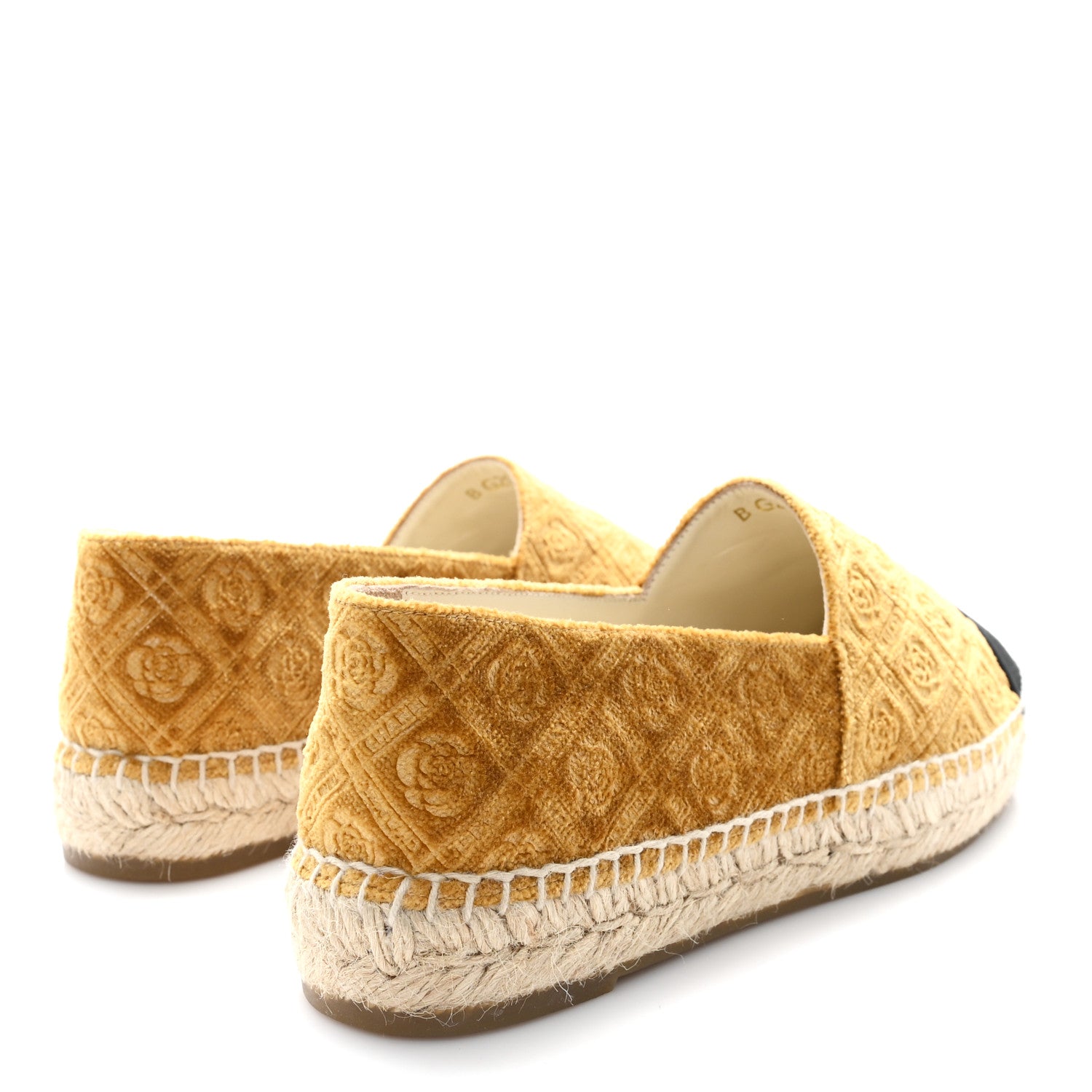 Chanel Velvet Grosgrain Quilted Camellia CC Espadrilles 38 Gold Black 5 of 9