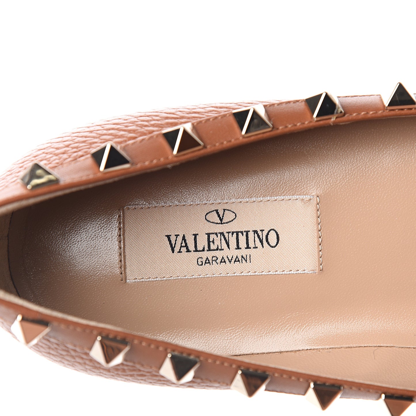 Pebbled Calfskin Rockstud Ballerina Flats 38.5 Light Cuir