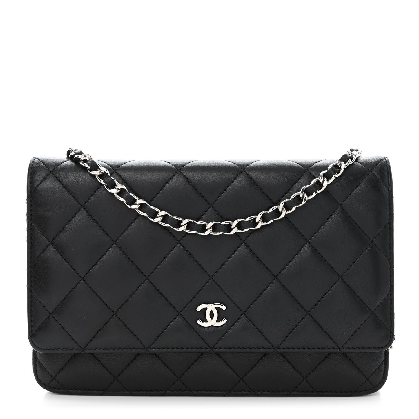 Lambskin Quilted Wallet On Chain WOC Black