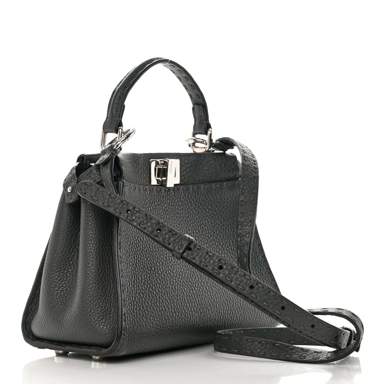 Fendi Cuoio Romano Selleria Bi-Color Mini Peekaboo Iconic Satchel Asfalto Latte 3 of 13