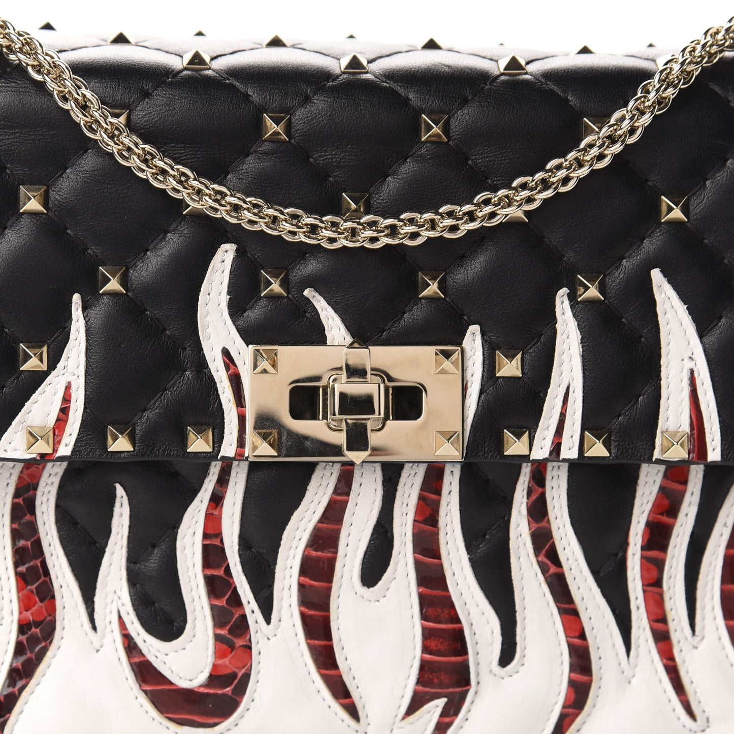 Lambskin Ayers Flames Medium Rockstud Spike Shoulder Bag Black