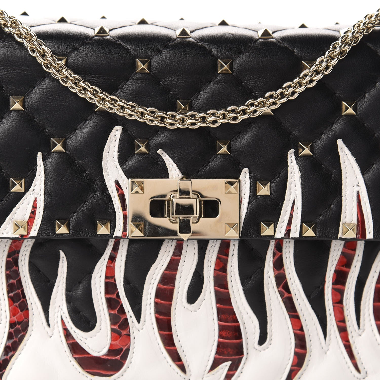 Valentino Garavani Lambskin Ayers Flames Medium Rockstud Spike Shoulder Bag Black 9 of 9