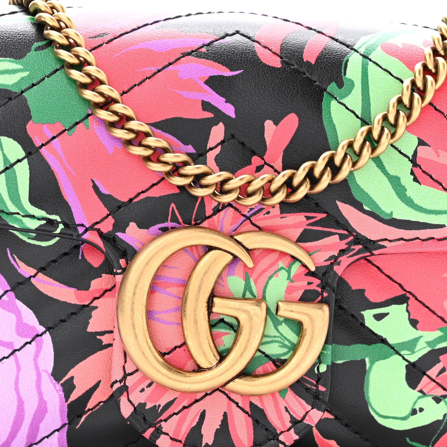 Gucci X KEN SCOTT Calfskin Matelasse Floral Print Super Mini GG Marmont Shoulder Bag Black 8 of 10