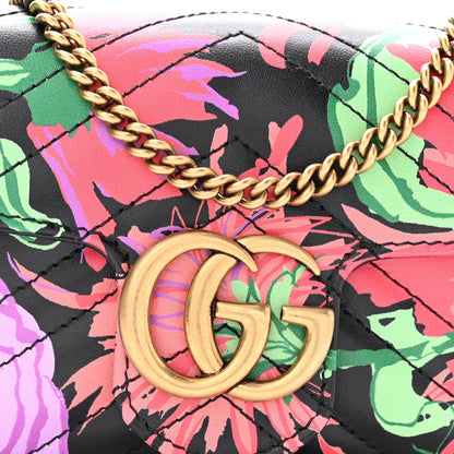 Gucci X KEN SCOTT Calfskin Matelasse Floral Print Super Mini GG Marmont Shoulder Bag Black 8 of 10