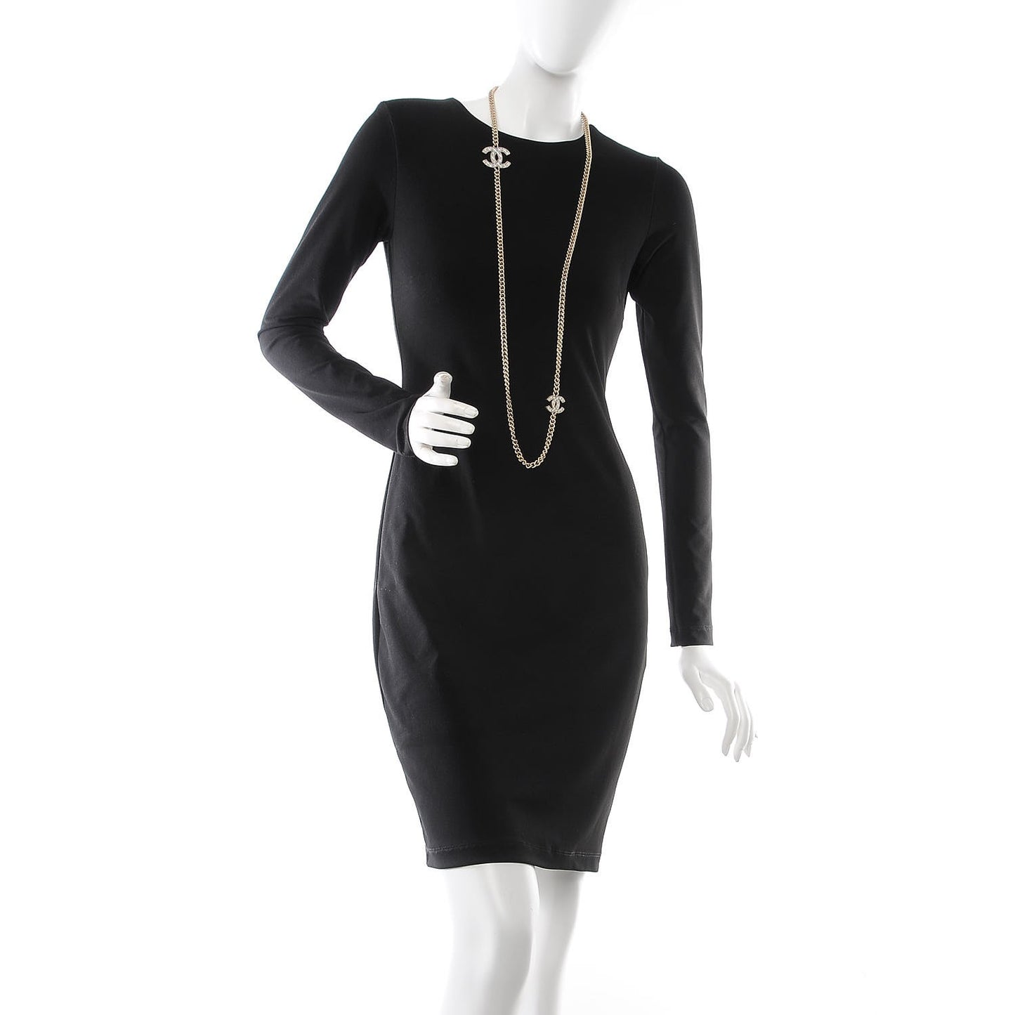 Quilted CC Long Chain Necklace Gold Pearly White