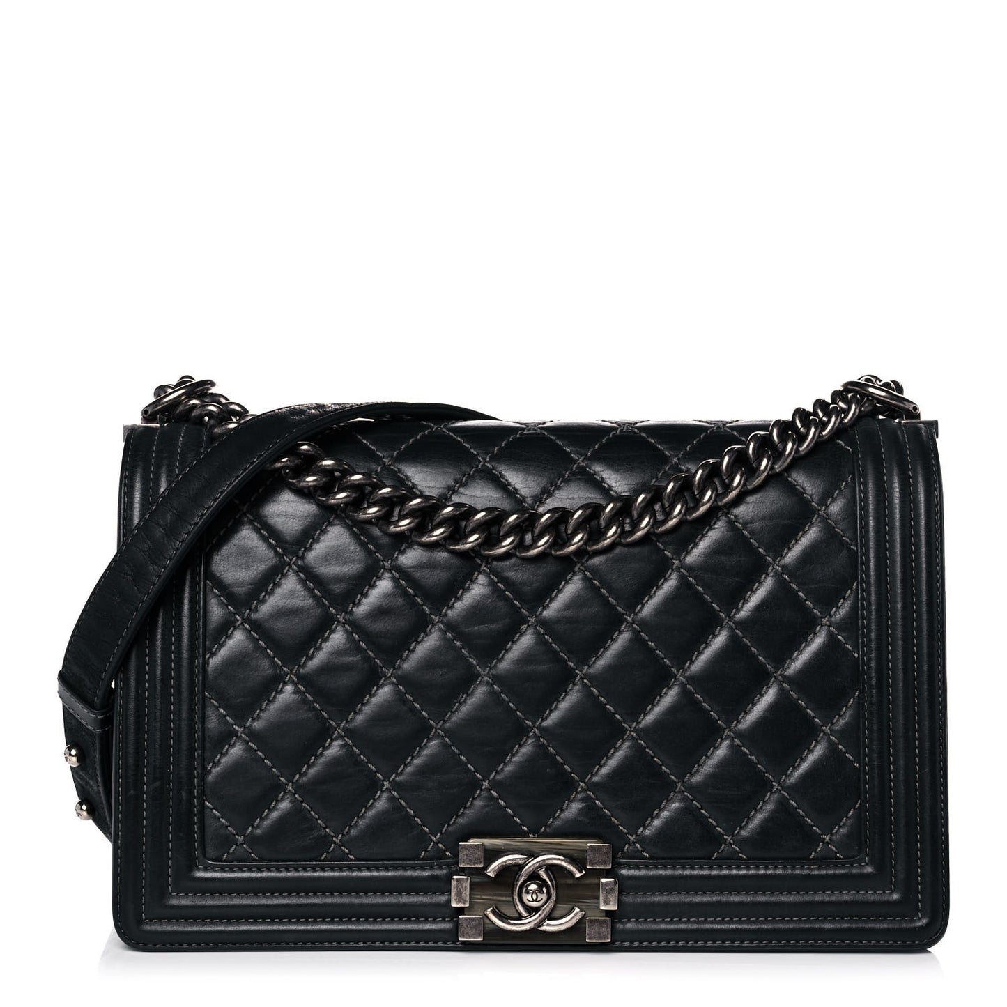 Calfskin Quilted Stitched New Medium Boy Flap Dark Navy Blue