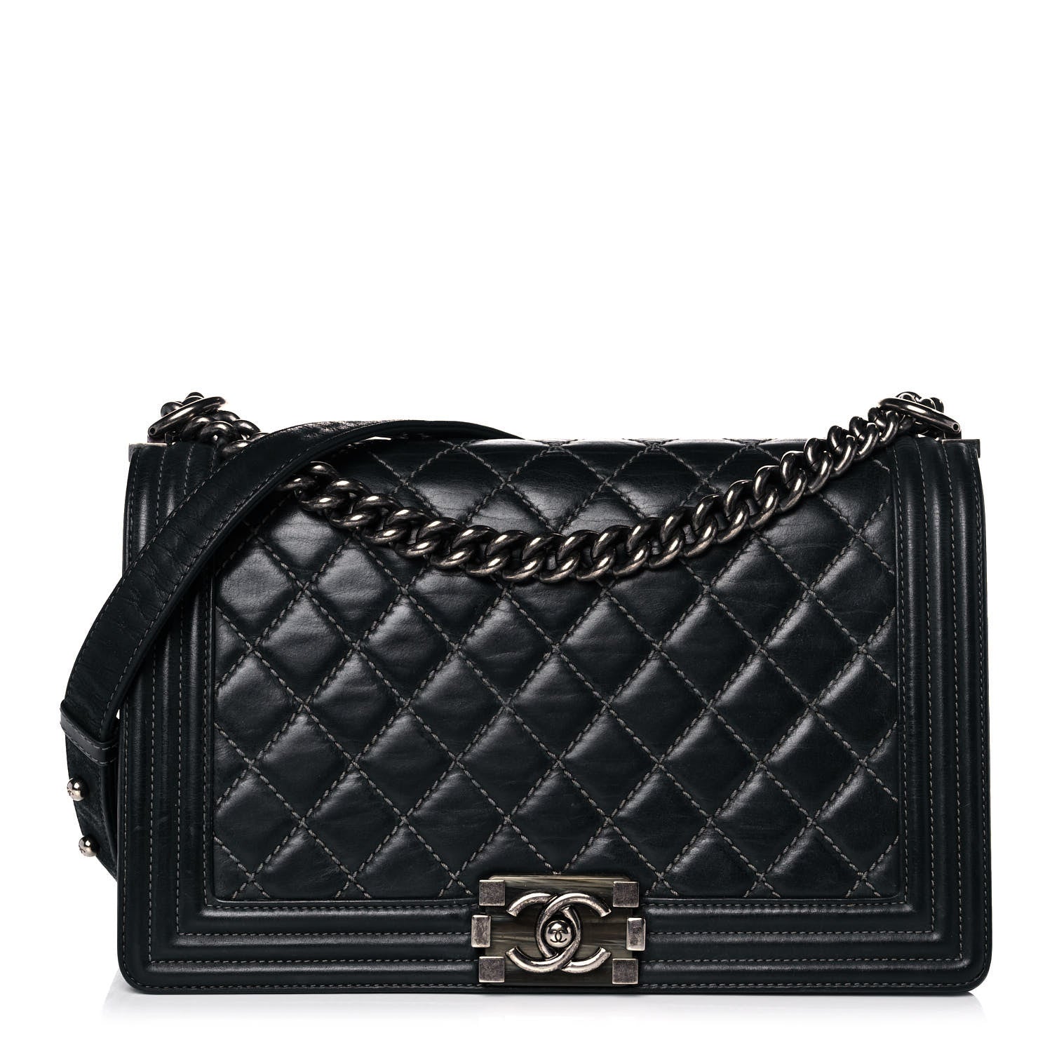 Chanel Calfskin Quilted Stitched New Medium Boy Flap Dark Navy Blue 1 of 11
