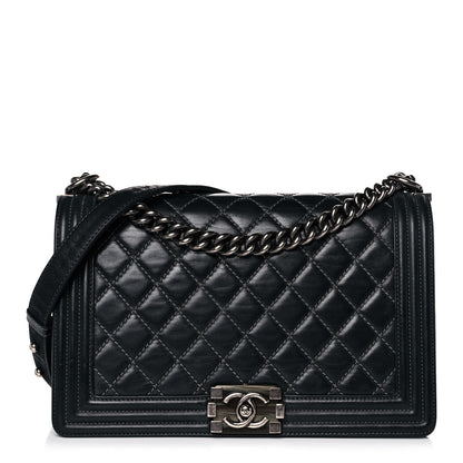 Chanel Calfskin Quilted Stitched New Medium Boy Flap Dark Navy Blue 1 of 11