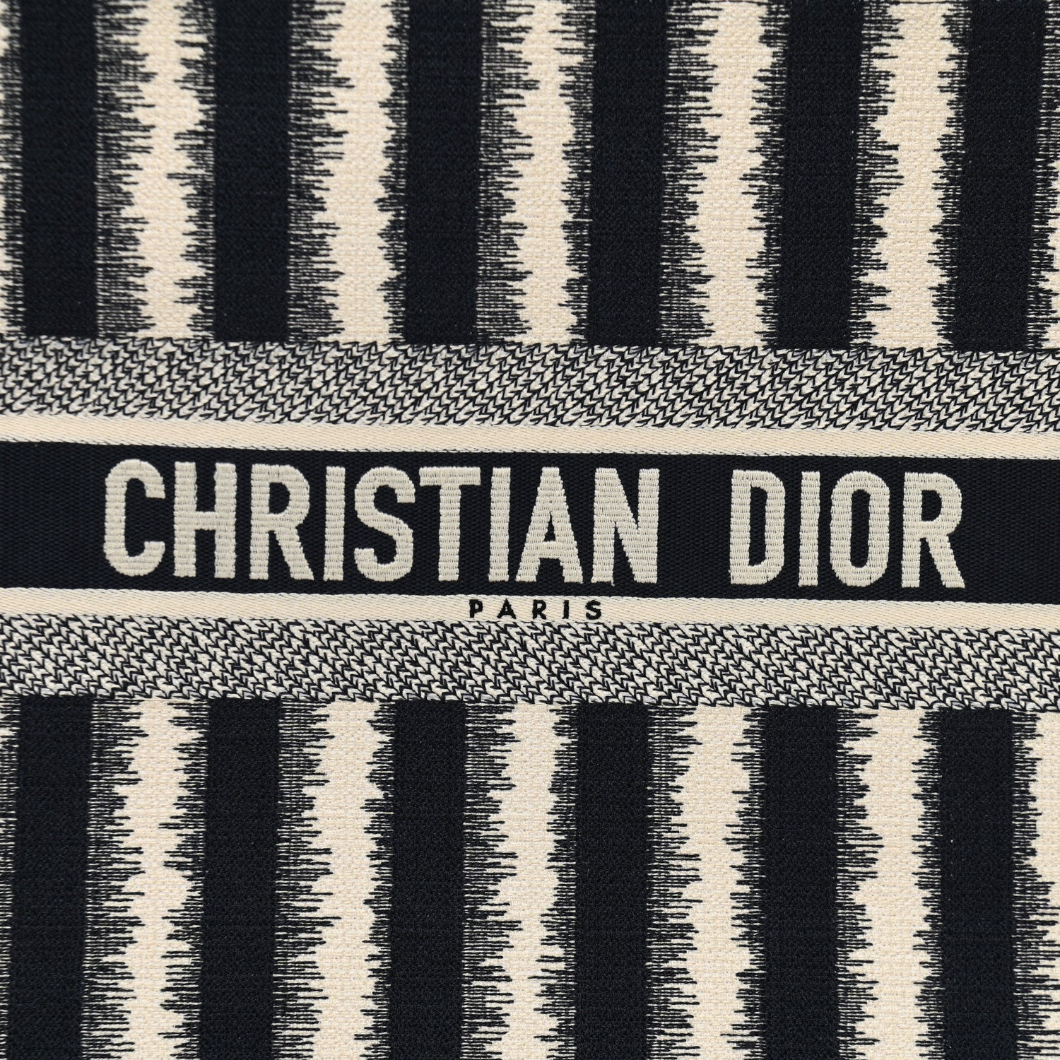 Christian Dior Canvas Embroidered Large Striped Book Tote Navy 8 of 10