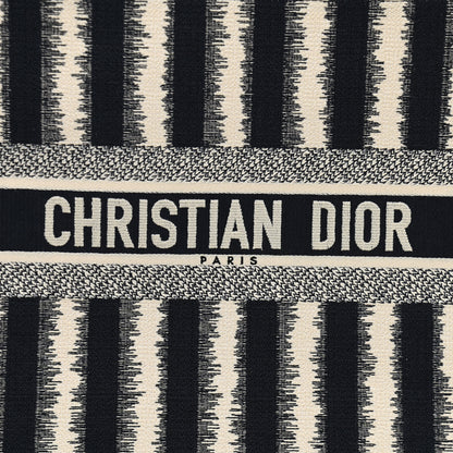 Christian Dior Canvas Embroidered Large Striped Book Tote Navy 8 of 10