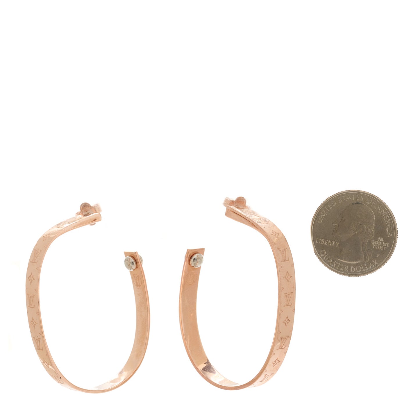 LOUIS VUITTON Nanogram Hoop Earrings Pink Gold