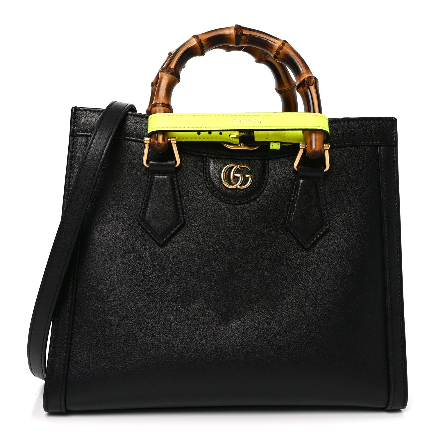 Gucci Calfskin Small Diana Tote Bag Black Yellow Fluo 1 of 12