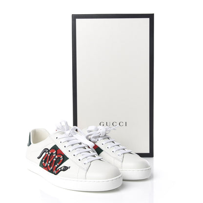 Gucci Calfskin Ayers Kingsnake Embroidered Mens Ace Sneakers 5 Green Red 9 of 9