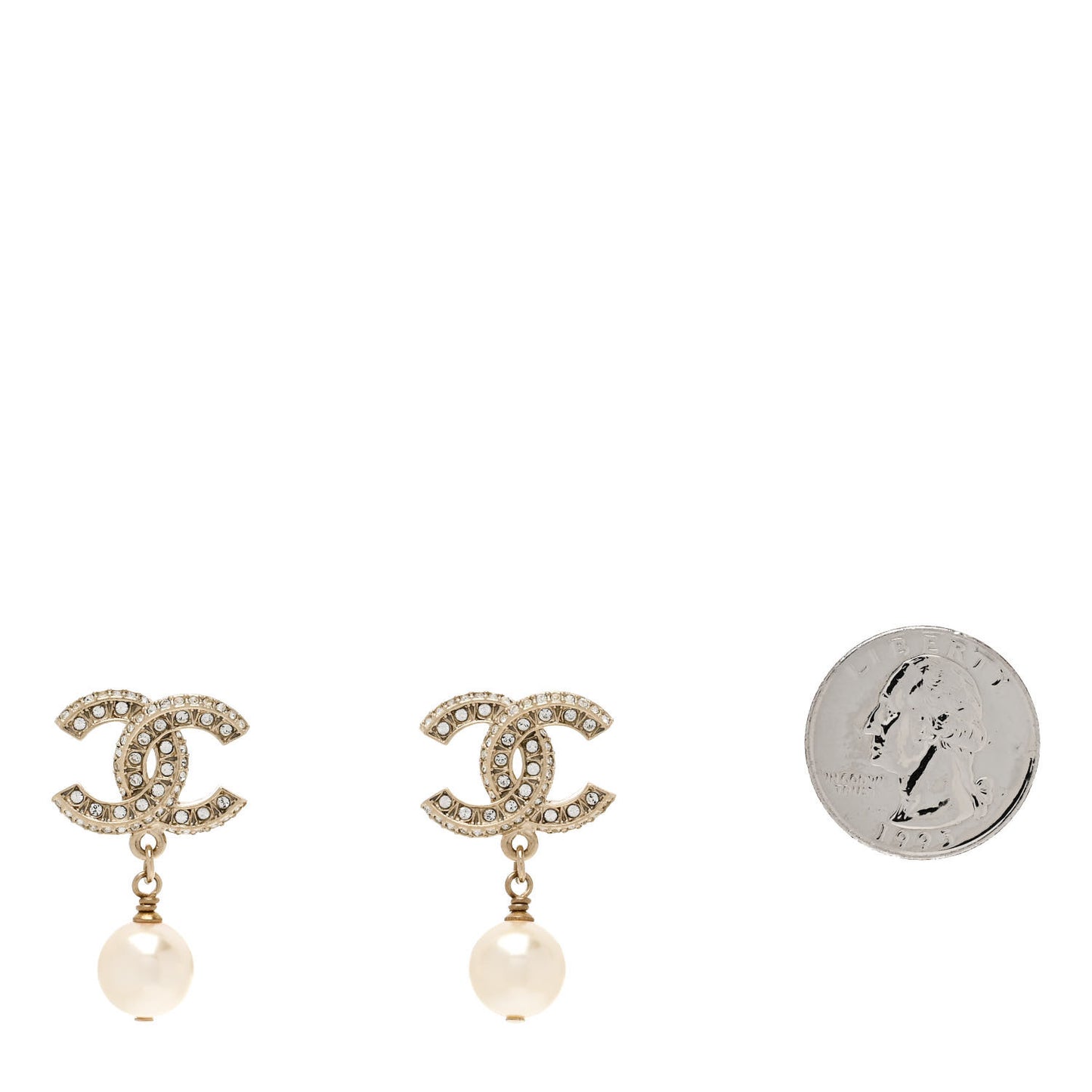 Crystal Pearl CC Drop Earrings Gold