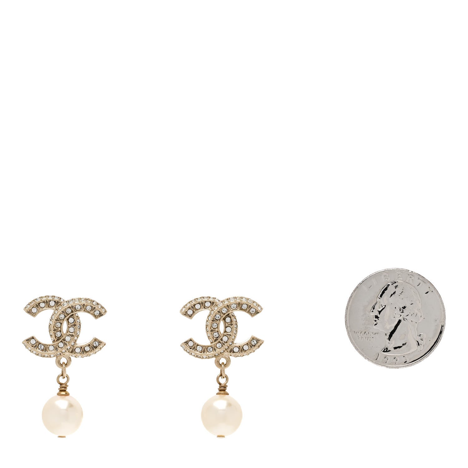 Chanel Crystal Pearl CC Drop Earrings Gold 2 of 5