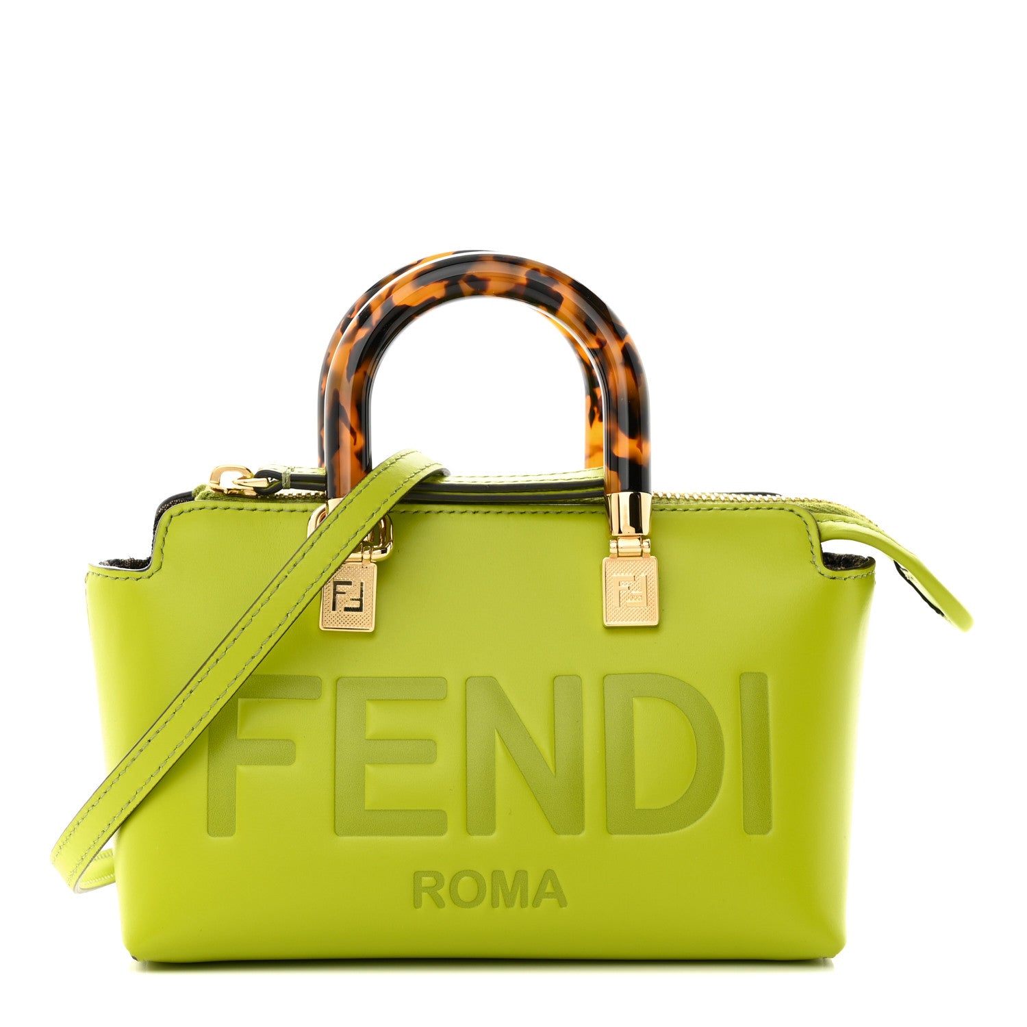 Fendi Vitello King Plexiglass Logo Embossed Mini By The Way Top Handle Boston Bag Wasabi 1 of 10