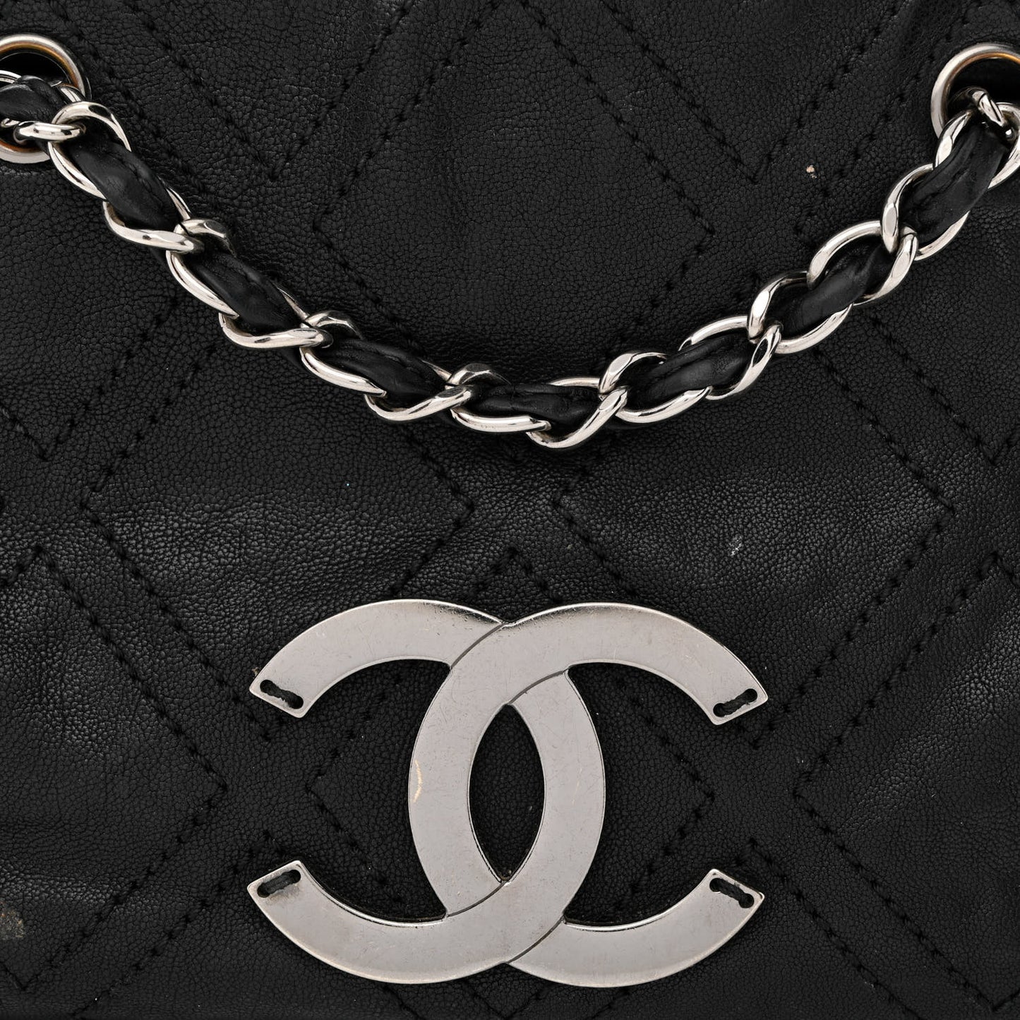 Calfskin Small Diamond Stitch Tote Black