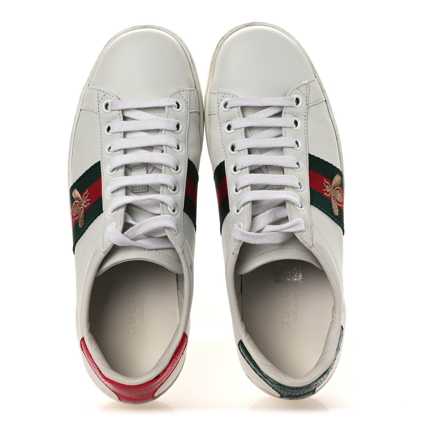 Gucci Calfskin Ayers Bee Embroidered Womens Ace Sneakers 36 White Green 2 of 14
