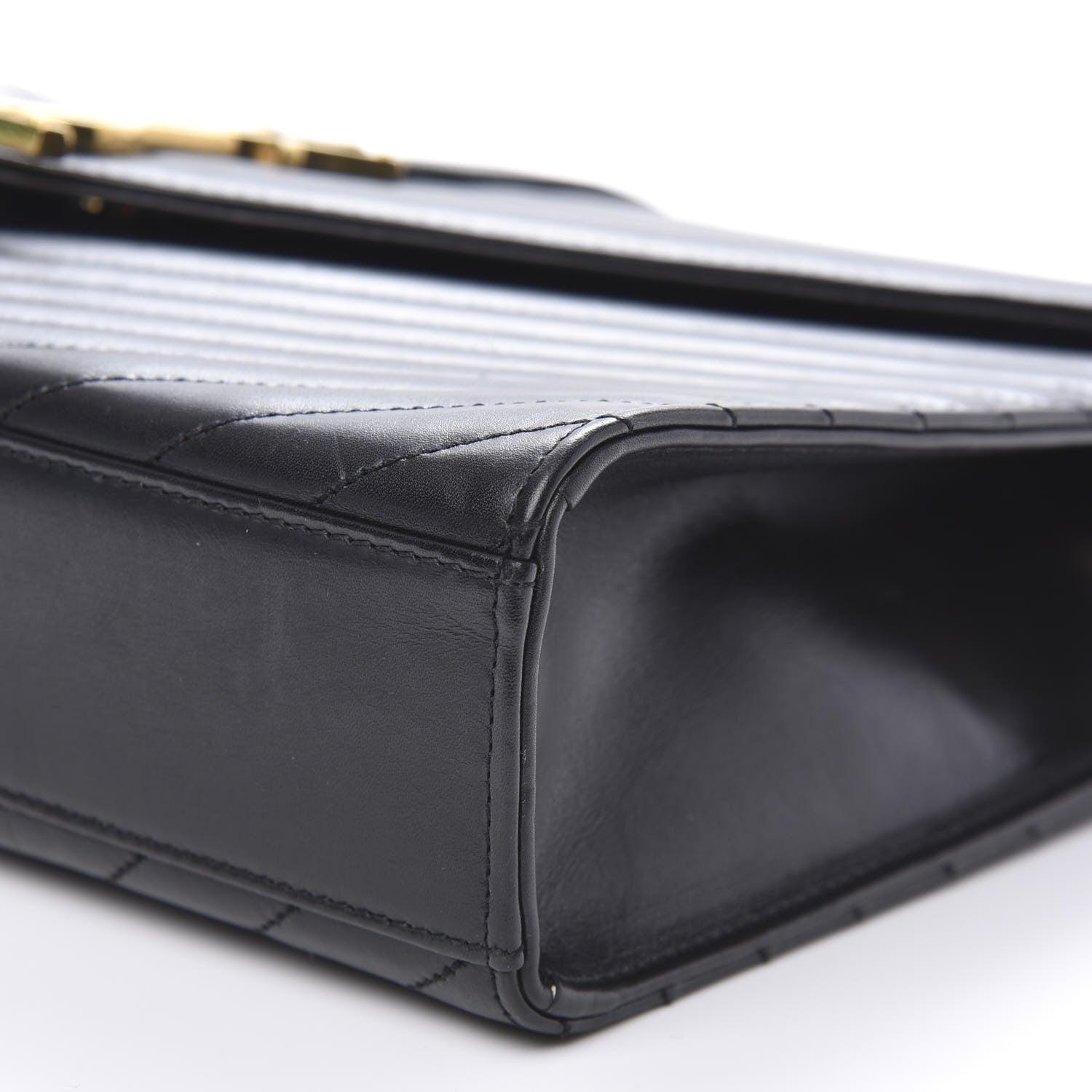 Saint Laurent Smooth Calfskin Matelasse Chevron Large Monogram Satchel Black 9 of 12
