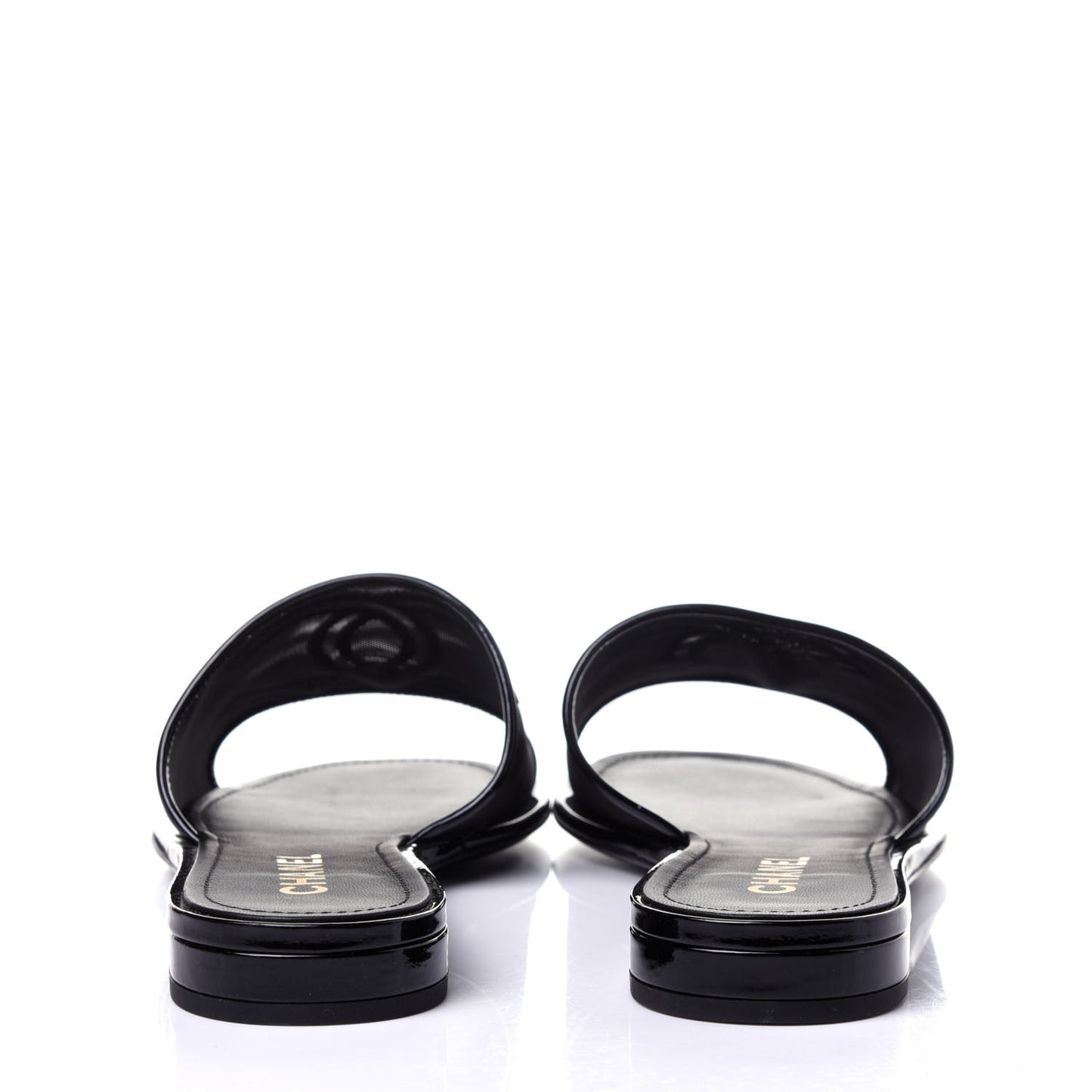 Mesh Patent Calfskin CC Mules 41 Black